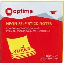 Стікери Optima, 75x75, жовті неон , 100 арк.