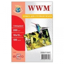 Фотопапір WWM 10x15см, глянцевий, 200 г/м2, 100 арк.