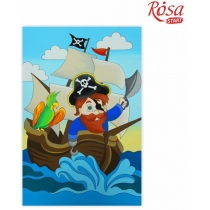 Полотно на картоні з контуром, Мультфільм №31, «Пірат на кораблі», 20*30, бавовна, акрил, ROSA KIDS