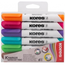 Набір маркерів для білих дошок KORES 2-3 мм, 6 кольорів в блістері