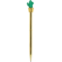 Ручка металева з фігуркою "Золотистий кактус", пише синім