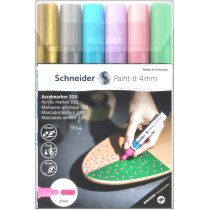 Маркер акриловый для декорат. и худож. работ SCHNEIDER Paint-it 320 4мм Wallet Set2 6 кольорів