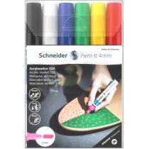 Маркер акриловый для декорат. и худож. работ SCHNEIDER Paint-it 320 4мм Wallet Set1 6 кольорів