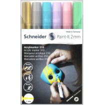 Маркер акриловый для декорат. и худож. работ SCHNEIDER Paint-it 310 2мм Wallet Set2 6 кольорів