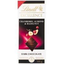 Шоколад Lindt Excellence черный с миндалем фундуком и клюквой 100 г