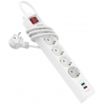 Мережевий подовжувач HAMA 5XSchuko 3G*1.5мм 1.4м USB-C/A, PD/QC White