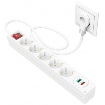 Мережевий подовжувач HAMA 5XSchuko 3G*1.5мм 1.4м USB-C/A, PD/QC White