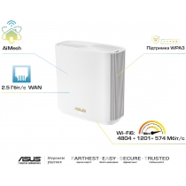 Маршрутизатор ASUS ZenWiFi XT8 1PK white AX6600 3xGE LAN 1x2.5GE WAN 1xUSB3.1 WPA3 OFDMA MESH