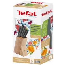 Набір ножів Tefal Fresh Kitchen, дерев'яна колода, 5шт, нержавіюча сталь, пластик, дерево, чорний