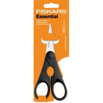 Ножиці кухонні Fiskars Essential, з відкривачкою для пляшок, 20см, нержавіюча сталь, пластик, чорний