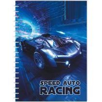 Блокнот "Автомобілі" А6, пластикова обкладинка з друком, металева спіраль, 48 арк., асорті