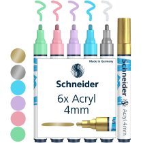 Маркер акриловый для декорат. и худож. работ SCHNEIDER Paint-it 320 4мм Wallet Set2 6 кольорів