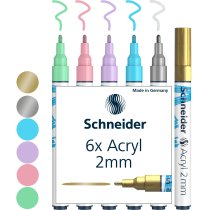 Маркер акриловый для декорат. и худож. работ SCHNEIDER Paint-it 310 2мм Wallet Set2 6 кольорів